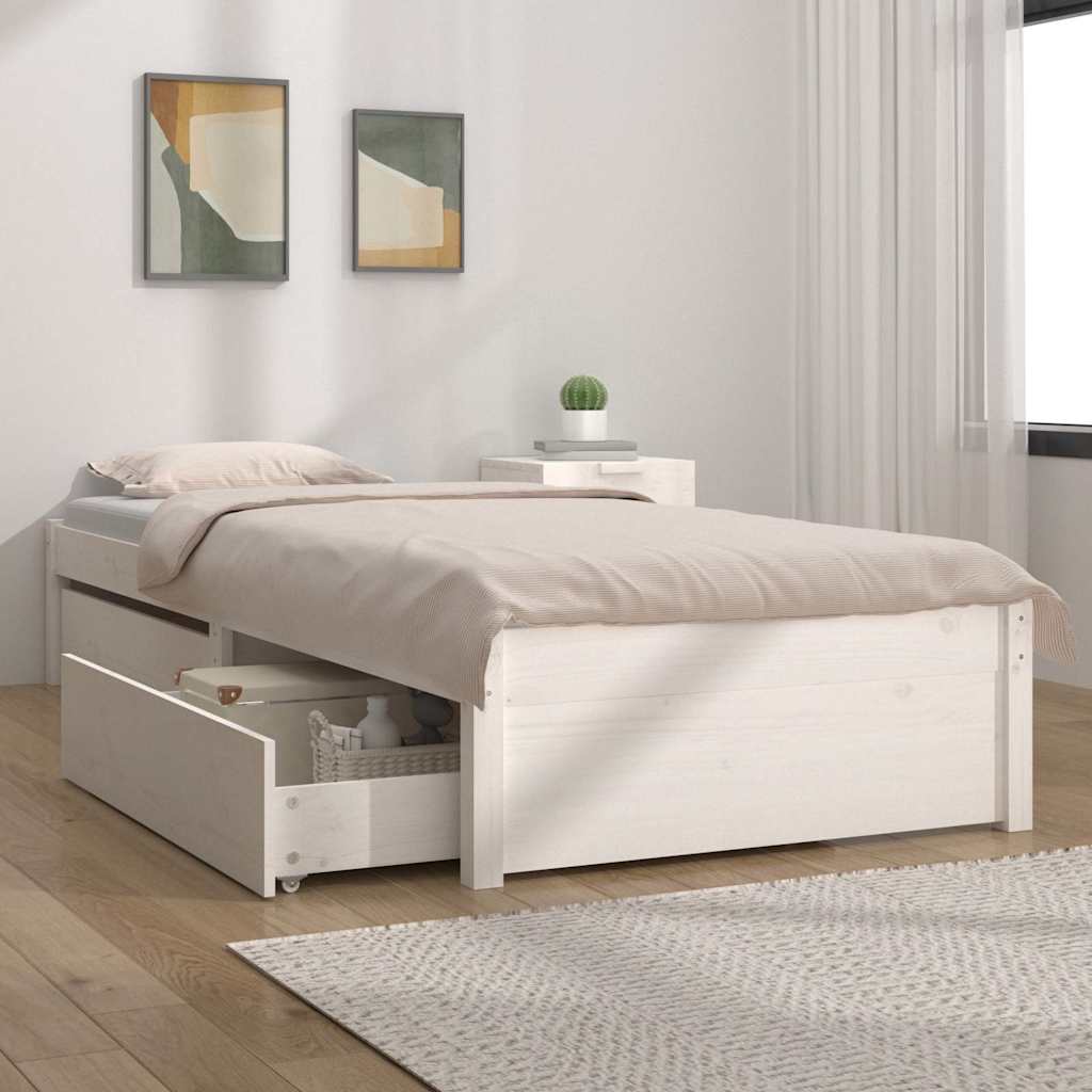 Bed Frame without Mattress with Drawers White 75 cm 190 cm