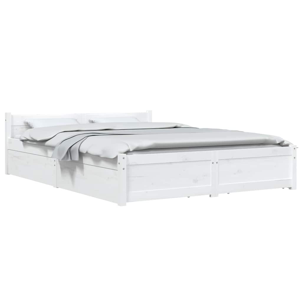 vidaXL Bed Frame without Mattress with Drawers White 140x190 cm 3