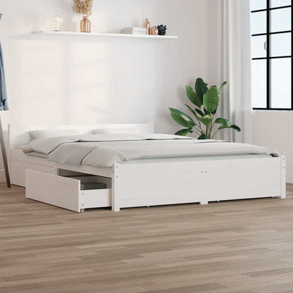 vidaXL Bed Frame without Mattress with Drawers White 160x200 cm 1