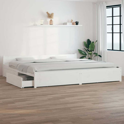 vidaXL Bed Frame without Mattress with Drawers Length 200 cm White