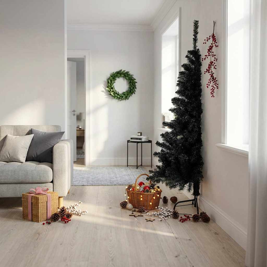 Artificial Half Christmas Tree with Stand PVC 180 cm Black