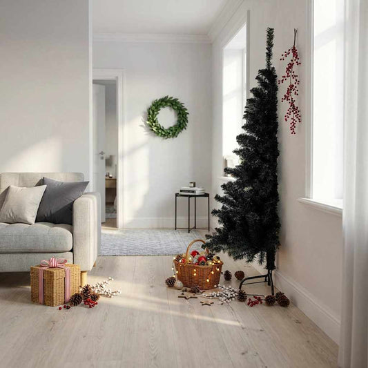Artificial Half Christmas Tree with Stand PVC 180 cm Black