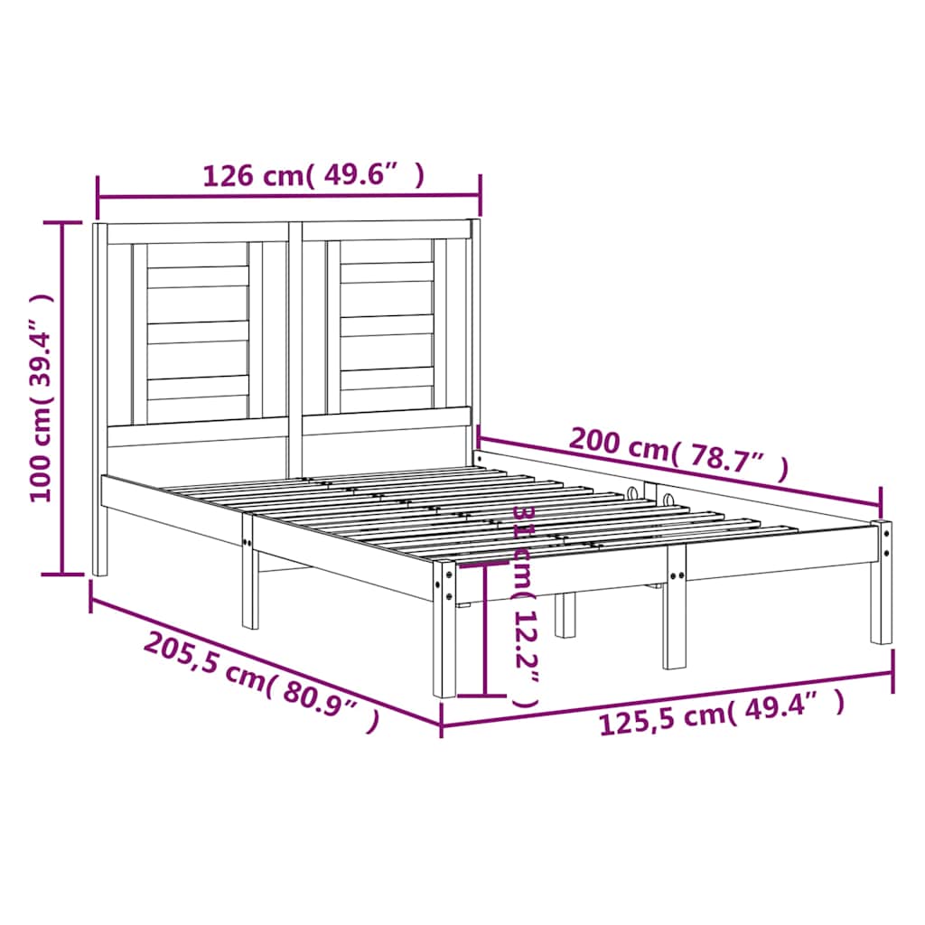 Bed Frame without Mattress Solid Wood Pine Length 200 cm Natural 120 cm