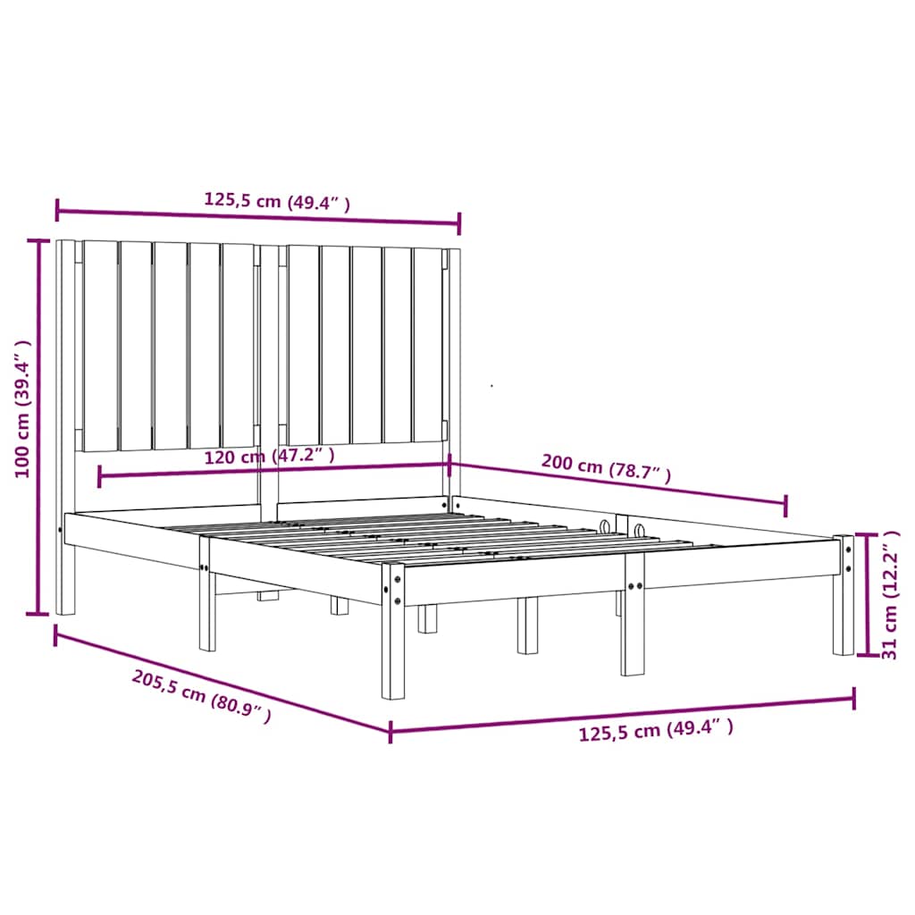 Bed Frame without Mattress Solid Wood Pine Length 200 cm Natural 120 cm