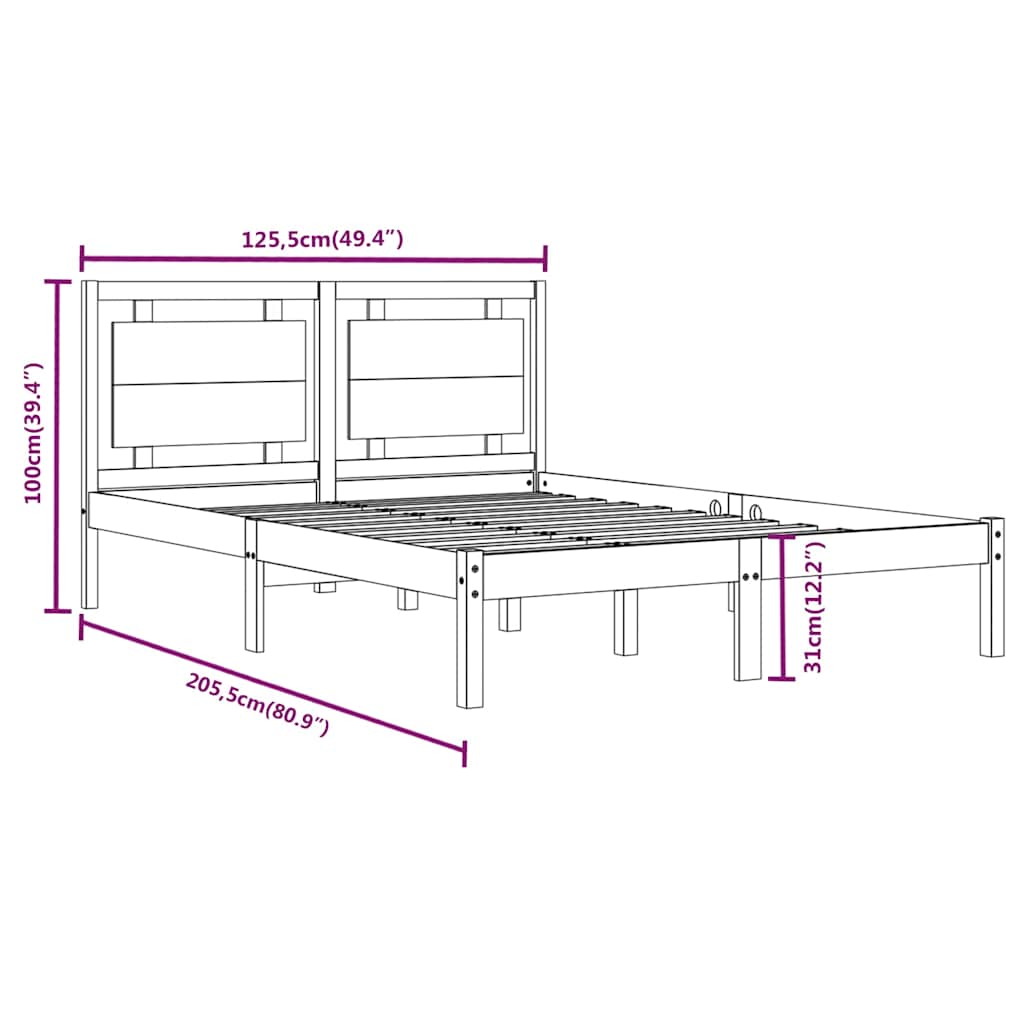 Bed Frame without Mattress Solid Wood Length 200 cm Natural 120 cm