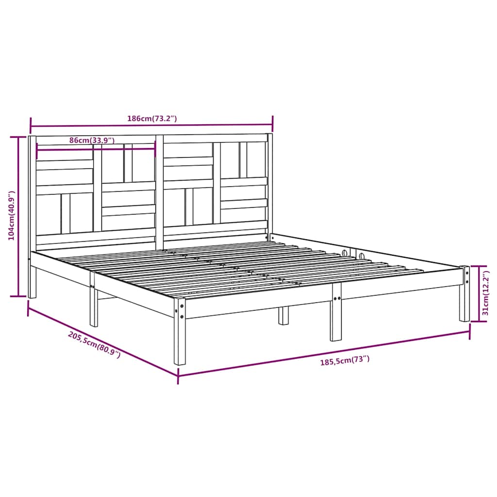 Bed Frame without Mattress Solid Wood Length 200 cm White 180 cm