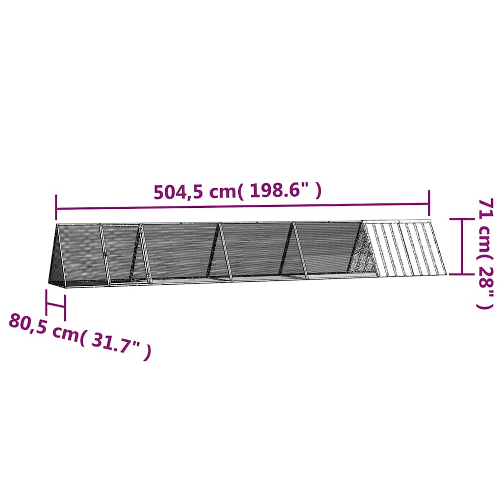 vidaXL Rabbit Cage Grey 504.5x80.5x71 cm Galvanised Steel 6