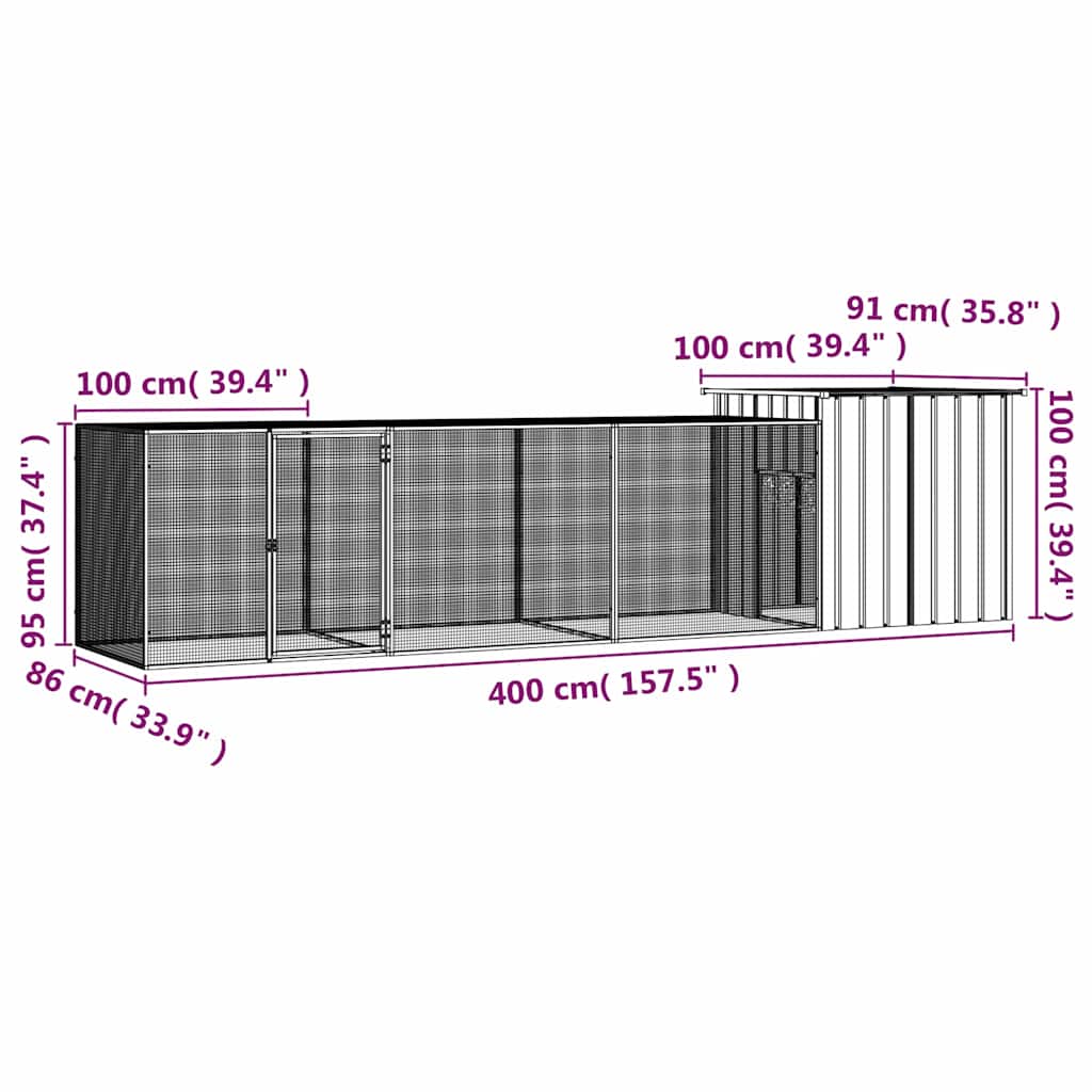 vidaXL Chicken Cage Grey 400x91x100 cm Galvanised Steel 5