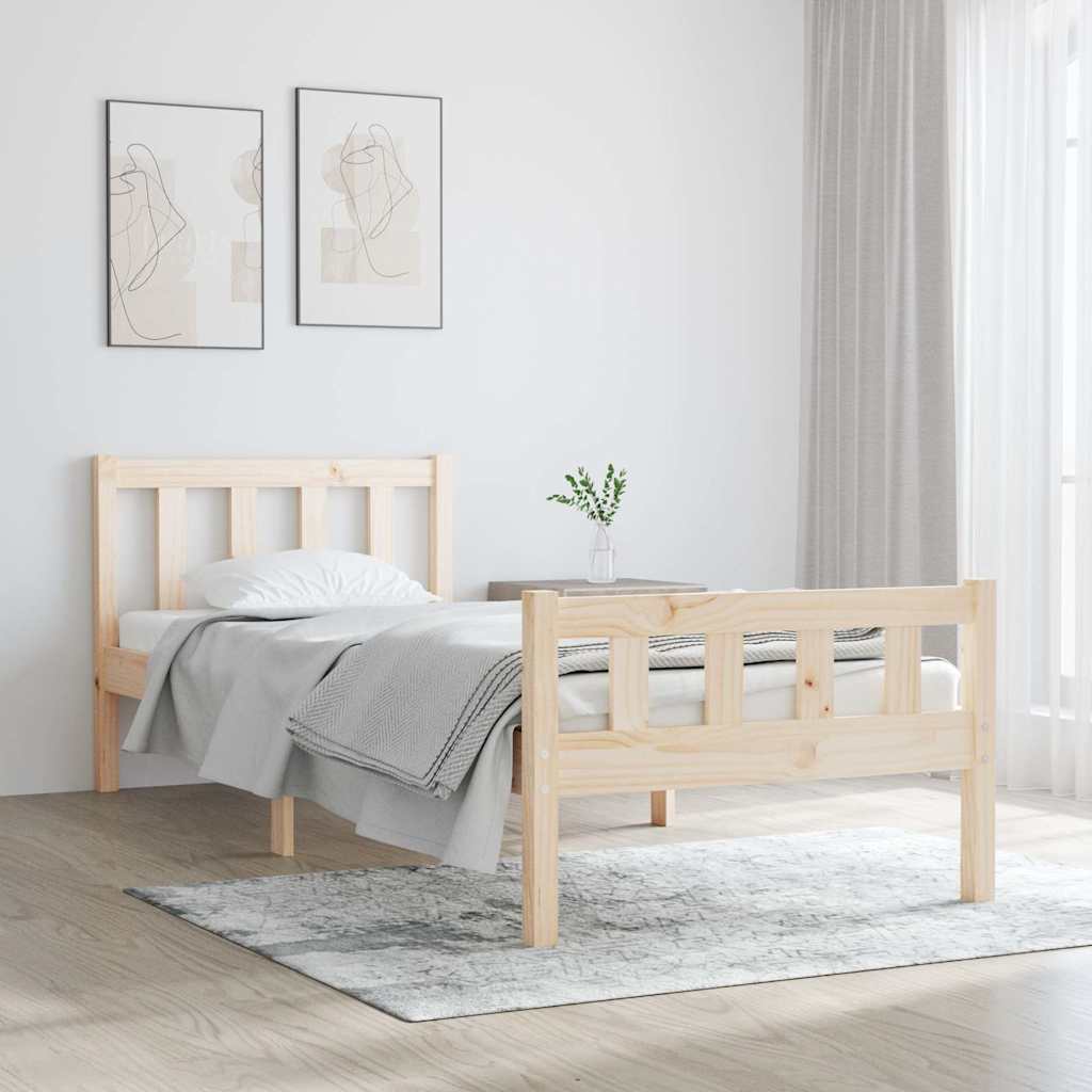 Bed Frame without Mattress Solid Wood Natural 90 cm 190 cm