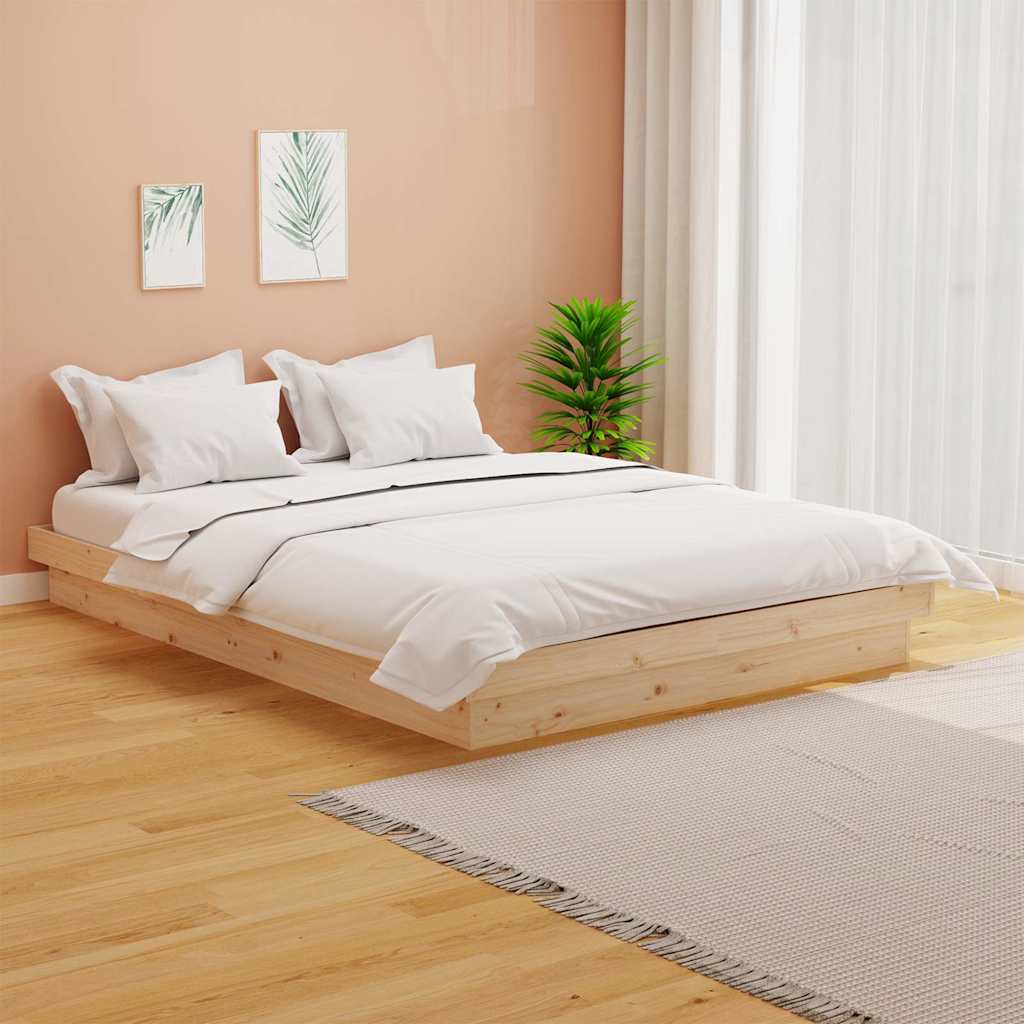 Bed Frame without Mattress Solid Wood Length 200 cm Natural 140 cm