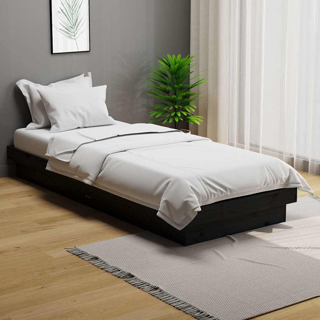 Bed Frame without Mattress Solid Wood Double Length 190 cm Black 75 cm