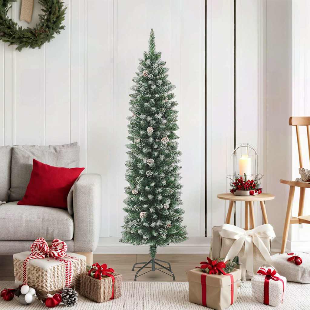 Artificial Slim Christmas Tree Green and White 180 cm Without led