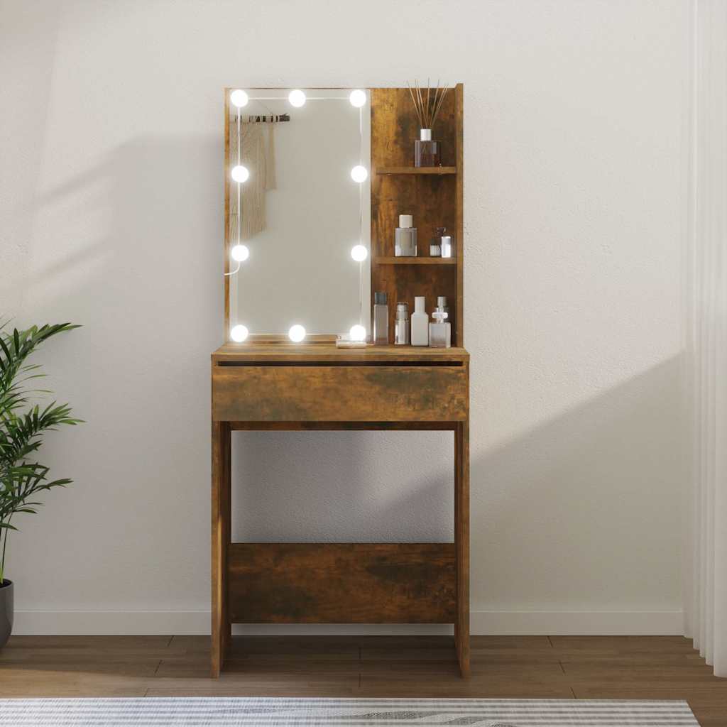 Dressing Table with LED 60x40x140 cm Smoked oak