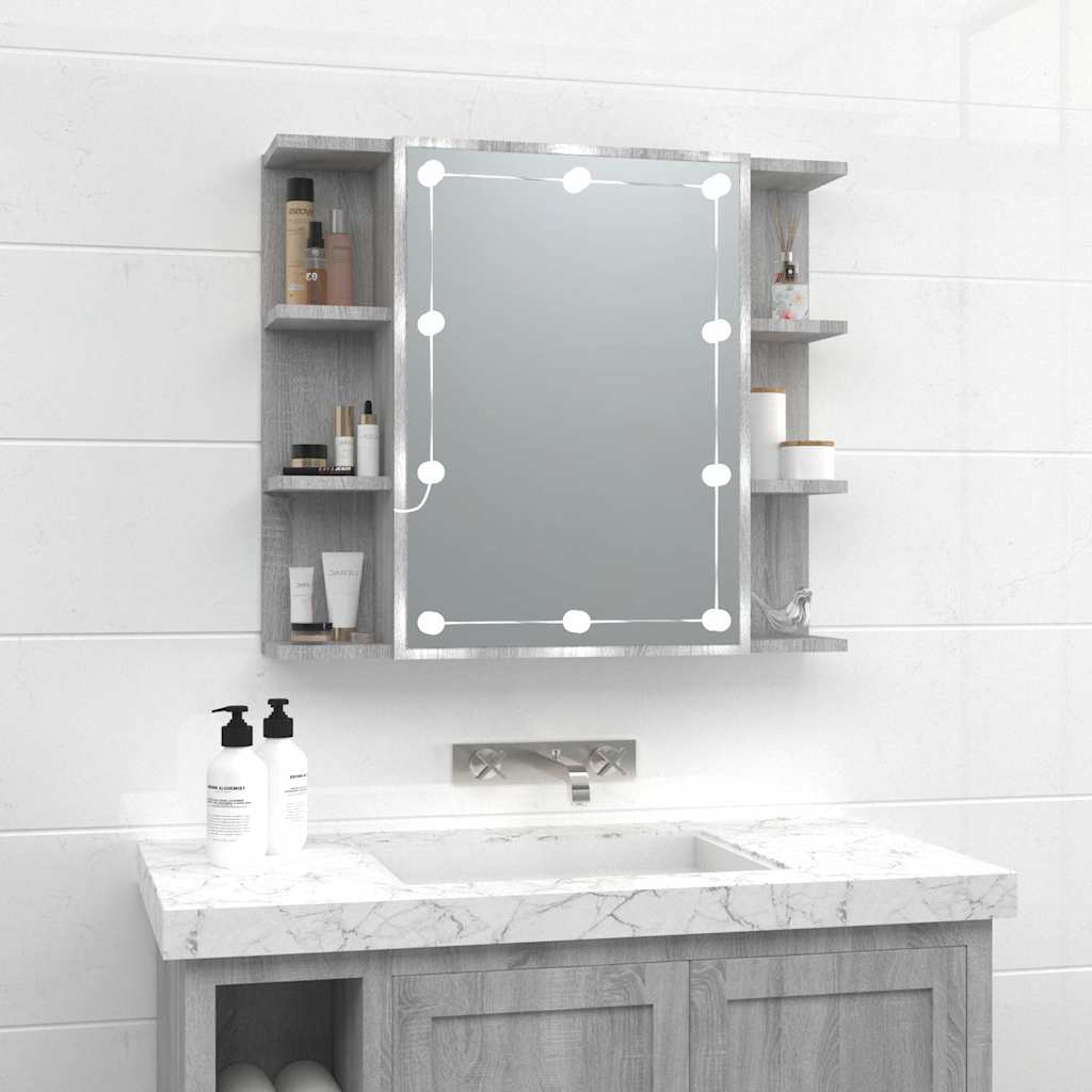 Mirror Cabinet with LED 70x16,5x60 cm Grey sonoma