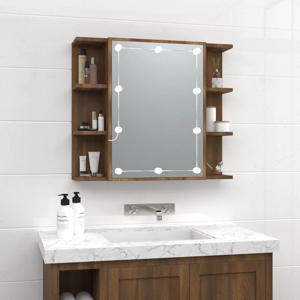 Mirror Cabinet with LED 70x16,5x60 cm Brown oak