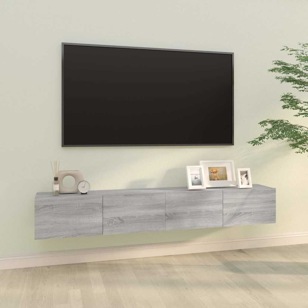 2 Piece Wall-mounted TV Cabinet Set 100x30x30 cm Engineered Wood Grey sonoma