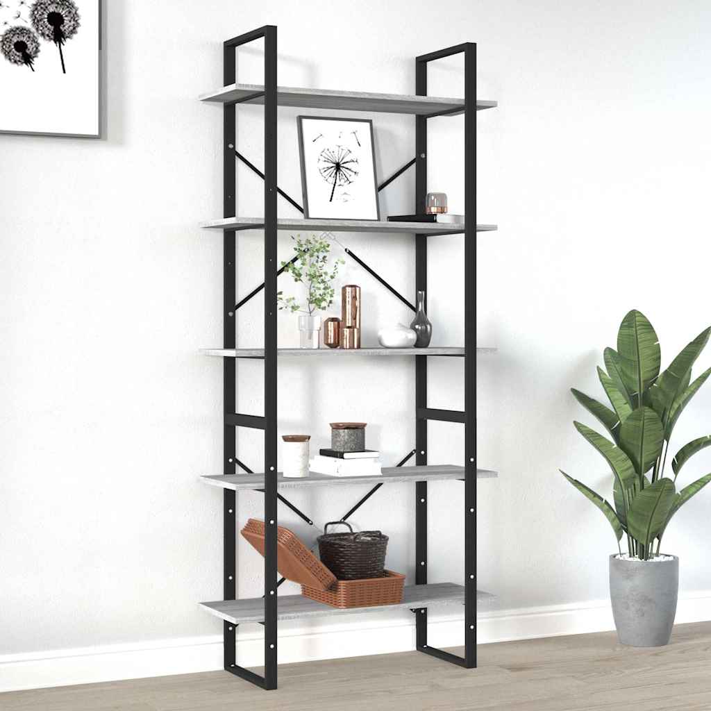 5-Tier Book Cabinet 80x30x175 cm Engineered Wood Grey sonoma