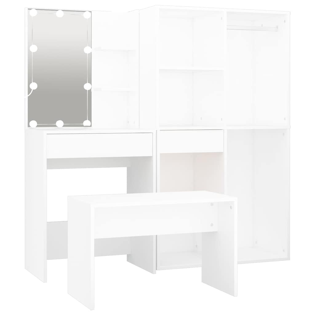 Dressing Table Set with LED Engineered Wood White