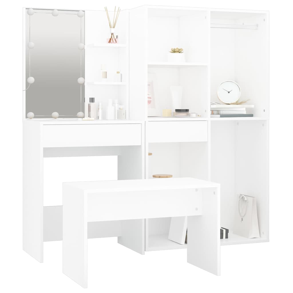 vidaXL Dressing Table Set with LED White Engineered Wood 5