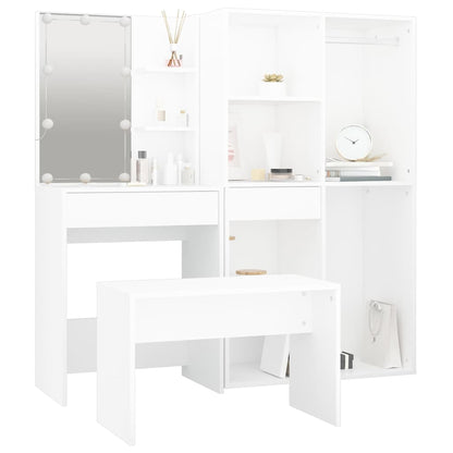 vidaXL Dressing Table Set with LED White Engineered Wood 5