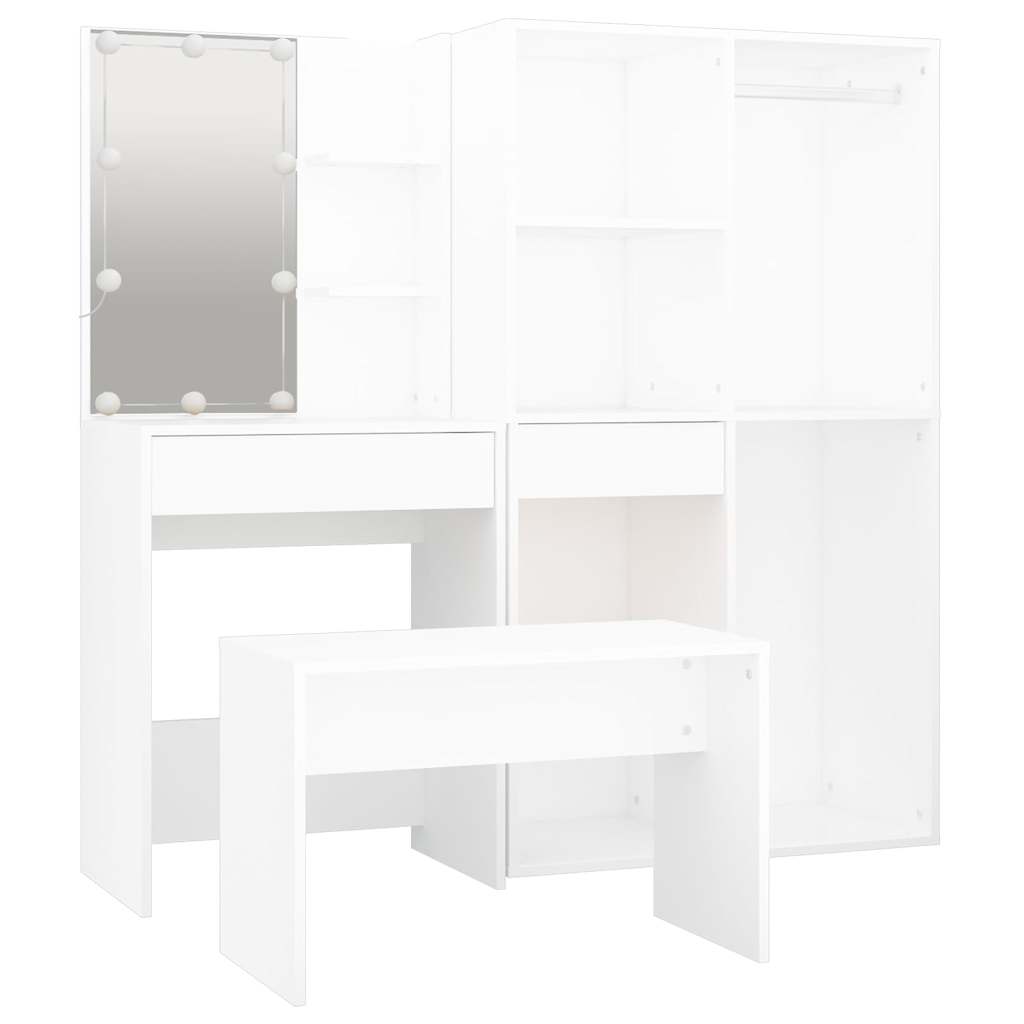 vidaXL Dressing Table Set with LED White Engineered Wood 6