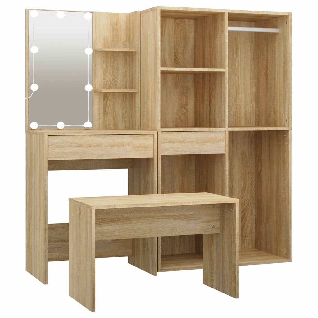 Dressing Table Set with LED Engineered Wood Sonoma oak