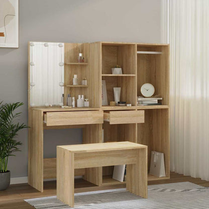 Dressing Table Set with LED Engineered Wood Sonoma oak
