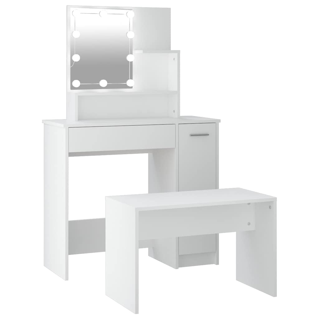 Dressing Table Set with LED Engineered Wood Depth 35 cm White