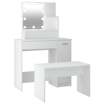 Dressing Table Set with LED Engineered Wood Depth 35 cm White
