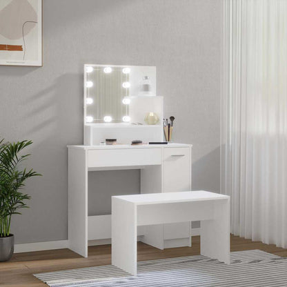 Dressing Table Set with LED Engineered Wood Depth 35 cm White