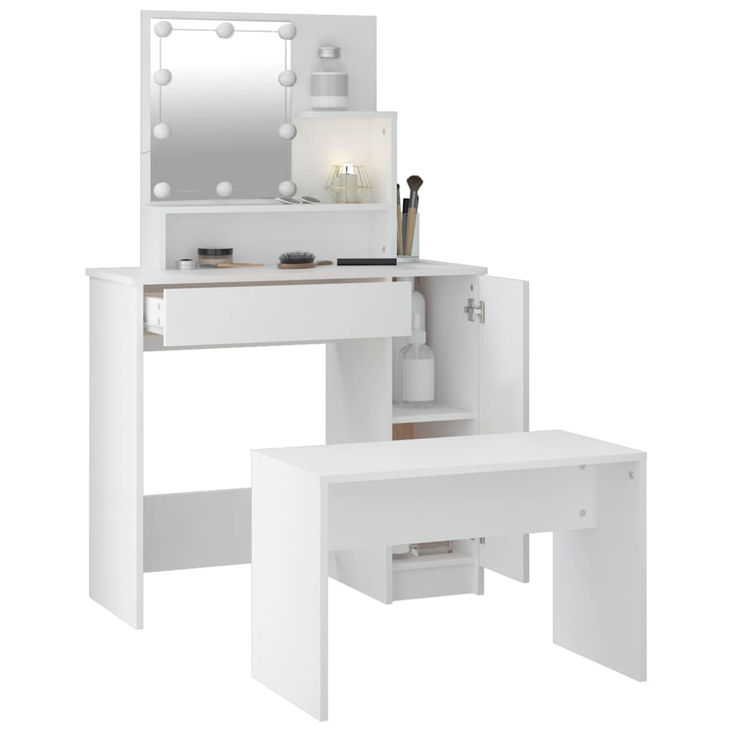 Dressing Table Set with LED Engineered Wood Depth 35 cm White