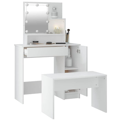 Dressing Table Set with LED Engineered Wood Depth 35 cm White