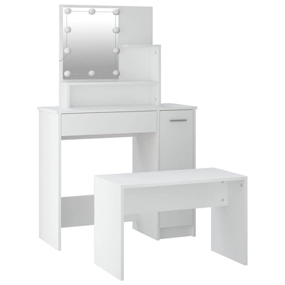 Dressing Table Set with LED Engineered Wood Depth 35 cm White