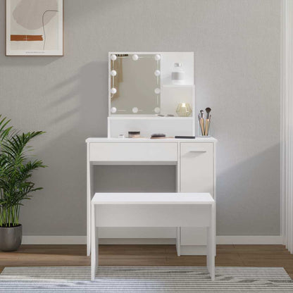 Dressing Table Set with LED Engineered Wood Depth 35 cm White