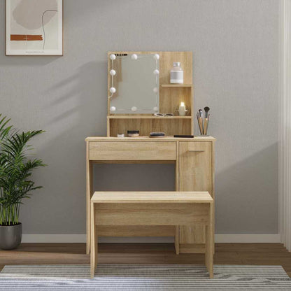 Dressing Table Set with LED Engineered Wood Depth 35 cm Sonoma oak