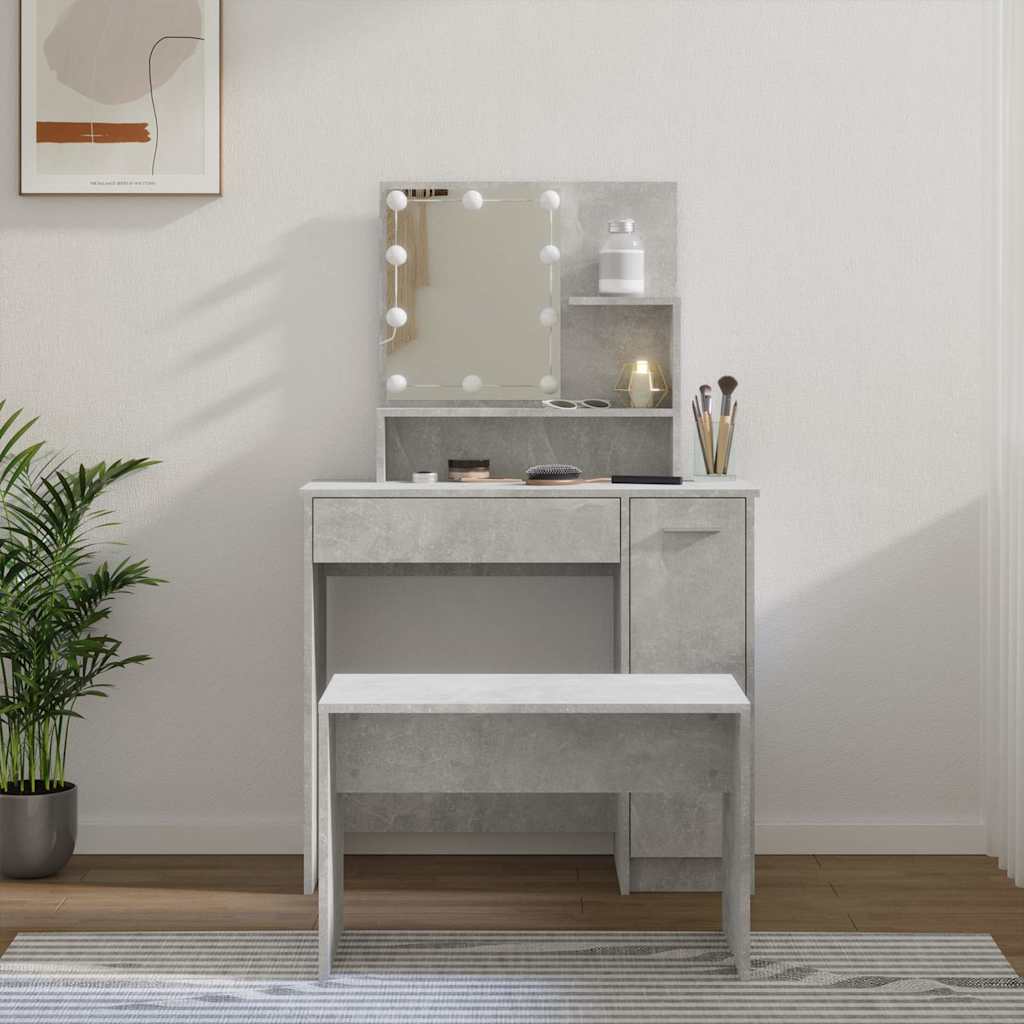 Dressing Table Set with LED Engineered Wood Depth 35 cm Concrete grey