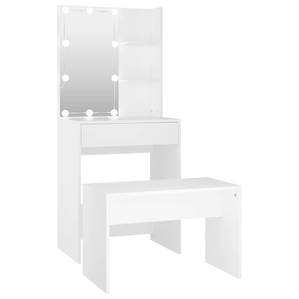Dressing Table Set with LED Engineered Wood Depth 40 cm Width 60 cm White
