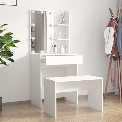 Dressing Table Set with LED Engineered Wood Depth 40 cm Width 60 cm White