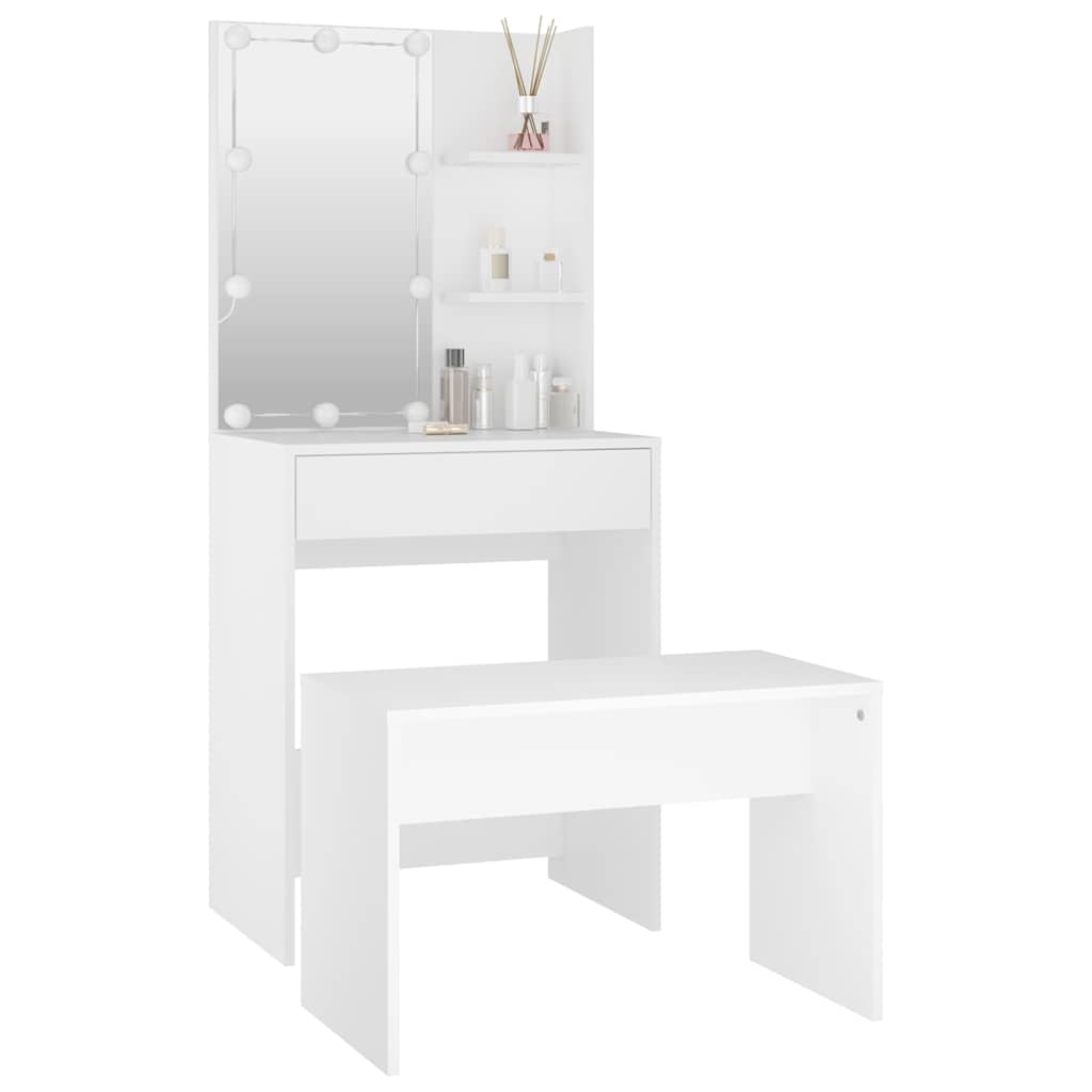 Dressing Table Set with LED Engineered Wood Depth 40 cm Width 60 cm White