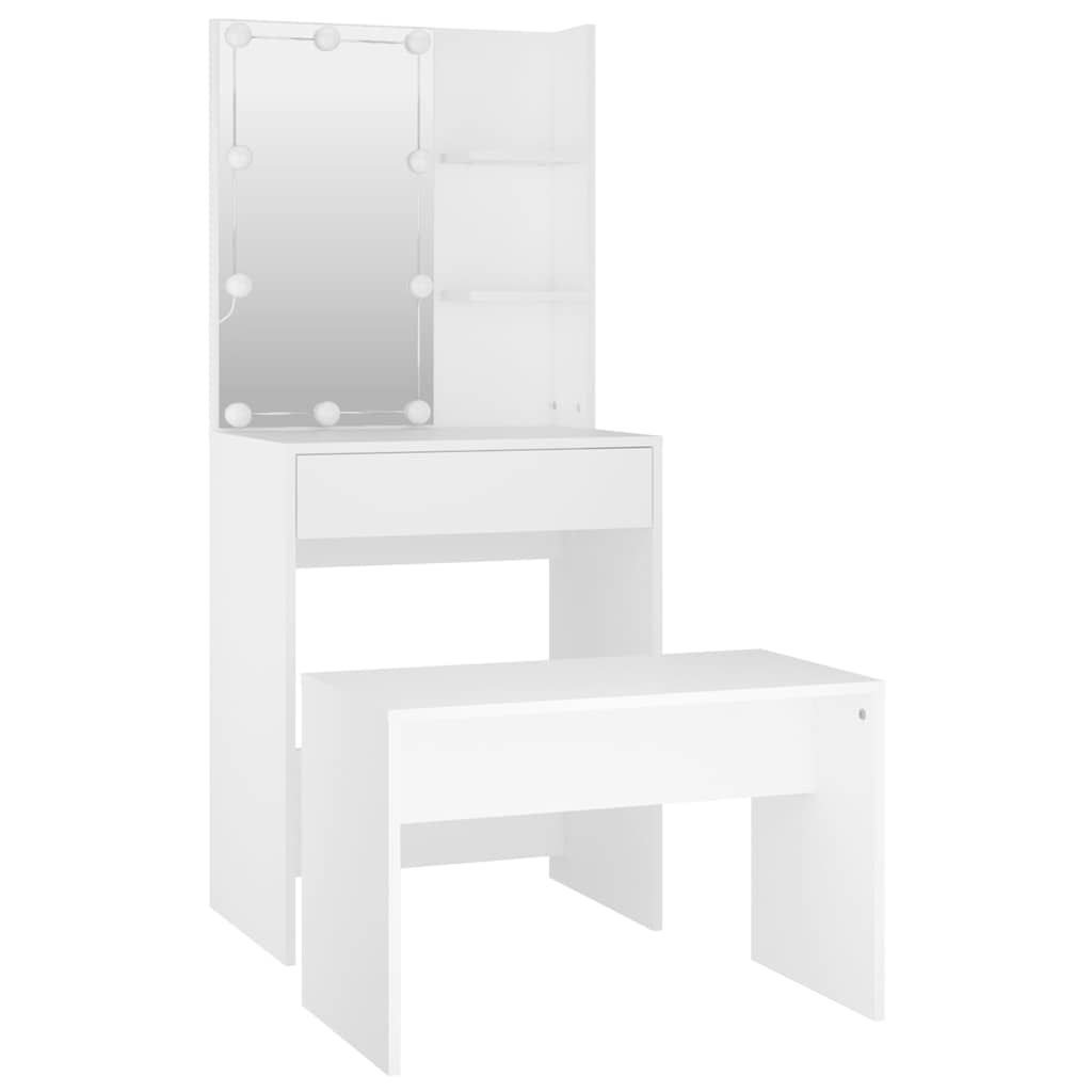 Dressing Table Set with LED Engineered Wood Depth 40 cm Width 60 cm White