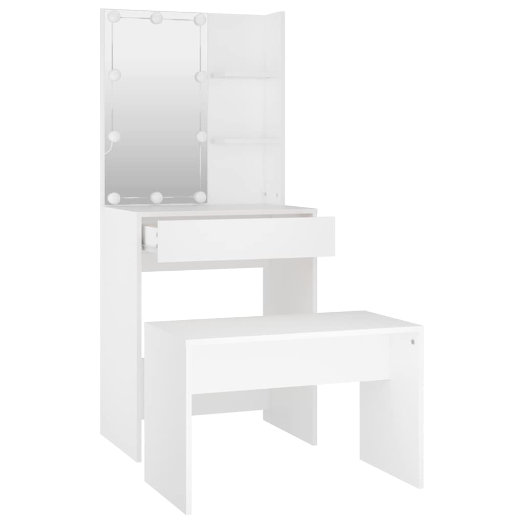 Dressing Table Set with LED Engineered Wood Depth 40 cm Width 60 cm White