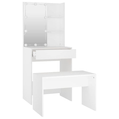 Dressing Table Set with LED Engineered Wood Depth 40 cm Width 60 cm White
