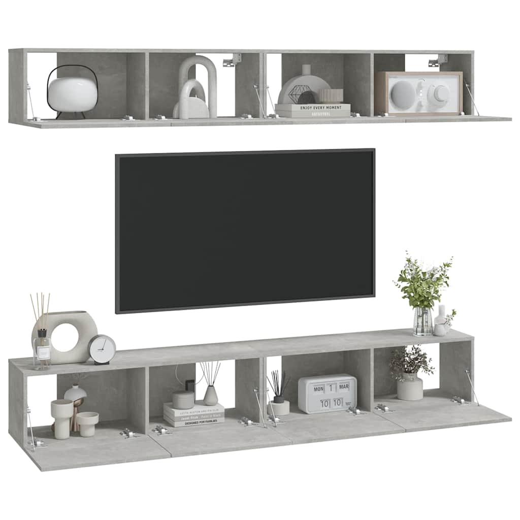 vidaXL 4 Piece Wall-mounted TV Cabinet Set Concrete Grey 100x30x30 cm 3