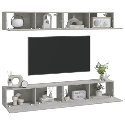 vidaXL 4 Piece Wall-mounted TV Cabinet Set Concrete Grey 100x30x30 cm 3