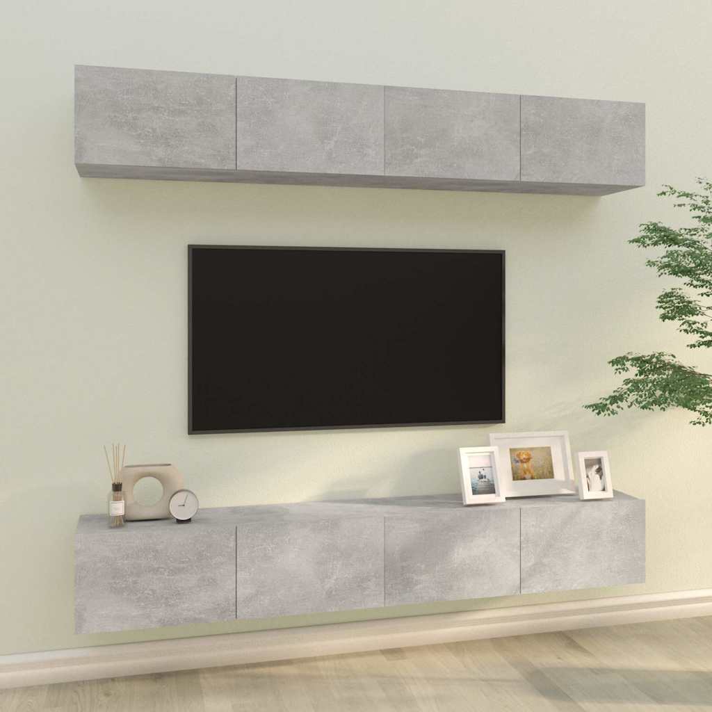 vidaXL 4 Piece Wall-mounted TV Cabinet Set Concrete Grey 100x30x30 cm 1