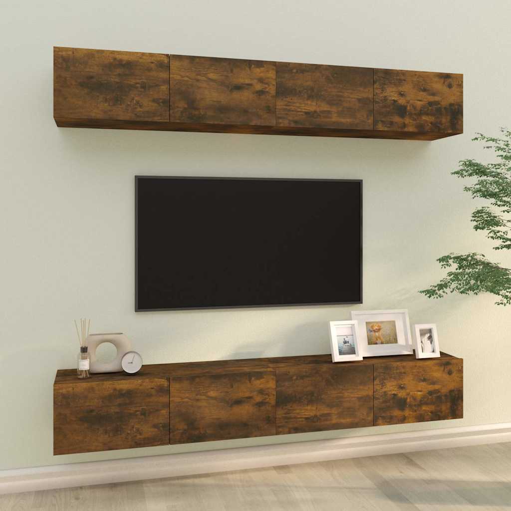 vidaXL 4 Piece Wall-mounted TV Cabinet Set Smoked Oak 100x30x30 cm 1