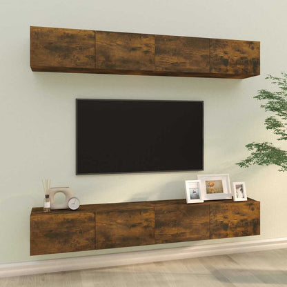 vidaXL 4 Piece Wall-mounted TV Cabinet Set Smoked Oak 100x30x30 cm 1