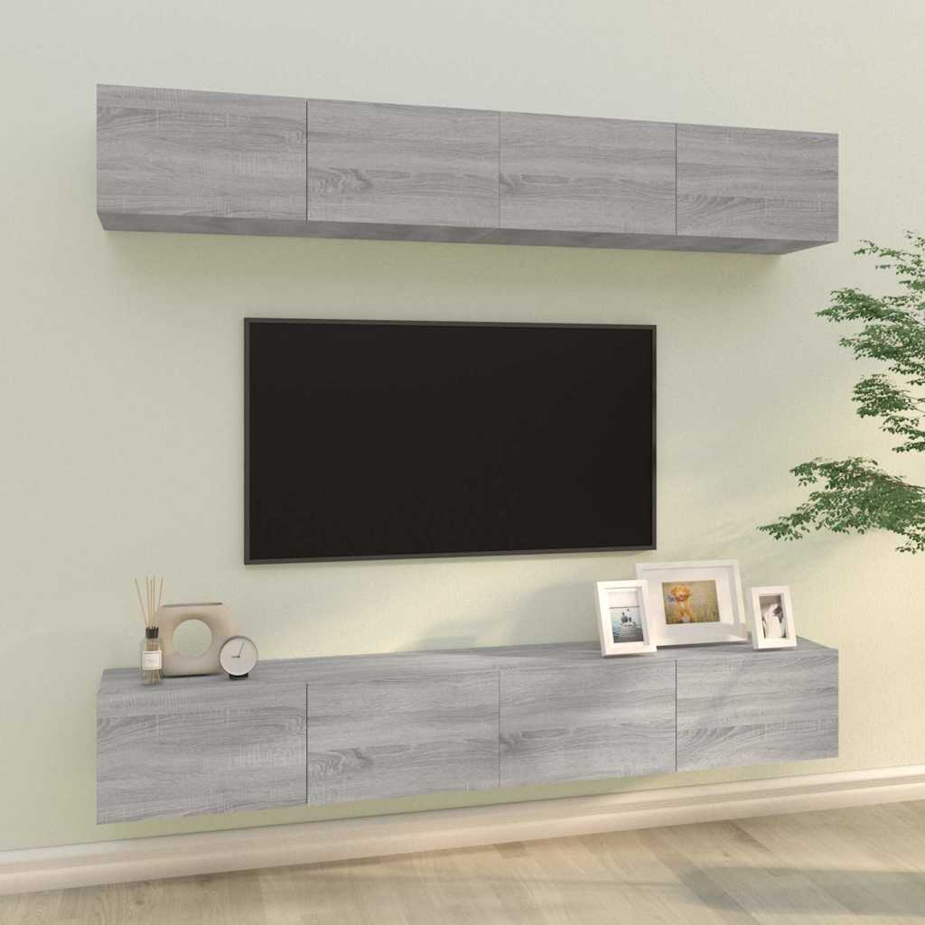 vidaXL 4 Piece Wall-mounted TV Cabinet Set Grey Sonoma 100x30x30 cm 1