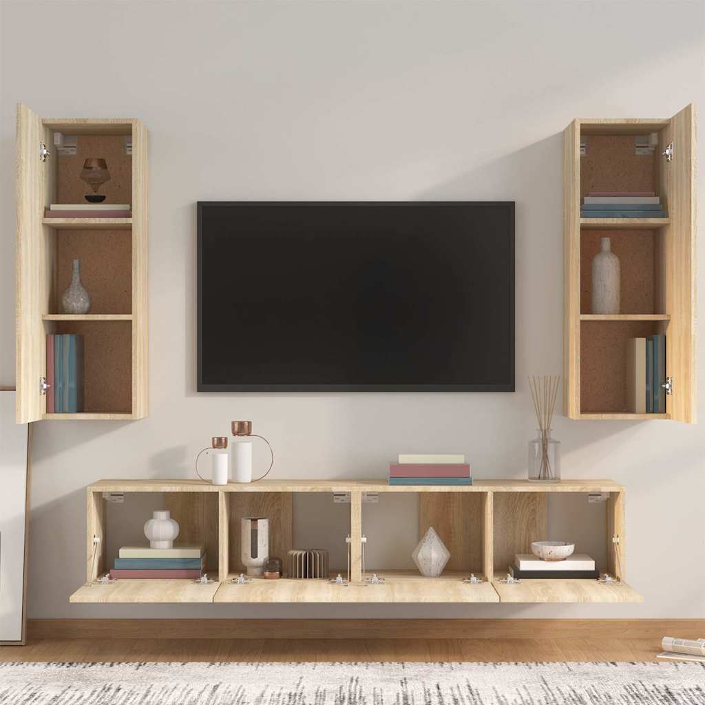 TV Cabinet Set Engineered Wood 4 pcs Sonoma oak