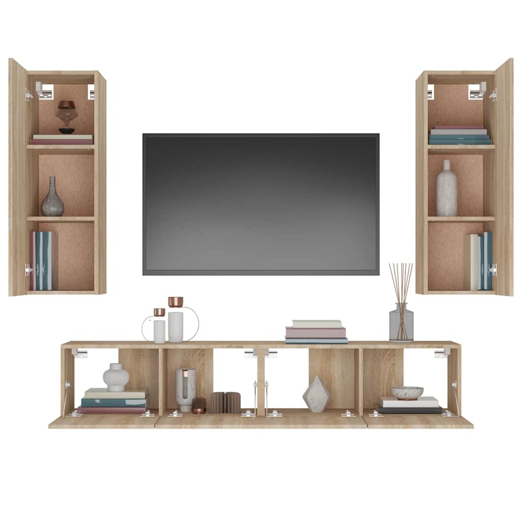 TV Cabinet Set Engineered Wood 4 pcs Sonoma oak